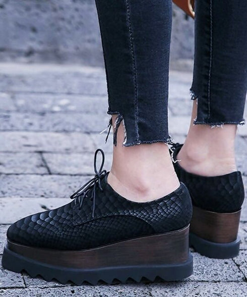 Embossed Platform Oxford Shoes